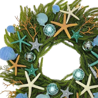 Thumbnail 2: Magical Season 24" Coastal Ornament, Seashell & Starfish Pine Wreath 