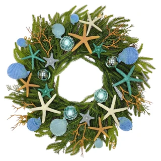 Thumbnail 1: Magical Season 24" Coastal Ornament, Seashell & Starfish Pine Wreath 