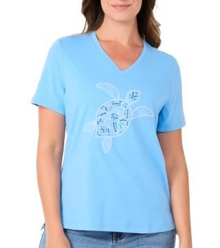 Thumbnail 1: Coral Bay Women's Short Sleeve Turtle V-Neck Top 