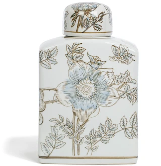 Thumbnail 1: Three Hands Corp Ceramic Floral Accent Jar with Removable Lid 