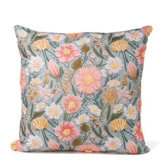 Thumbnail 1: MAGASCHONI 20x20 Embroidered Floral Decorative Pillow 