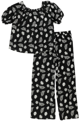 Thumbnail 2: Tahari Girl's 2 Pc Short Sleeve Printed Top & Pants Set 
