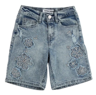 Thumbnail 1: Vigoss Girl's Floral Embroidered Denim Bermuda Shorts 