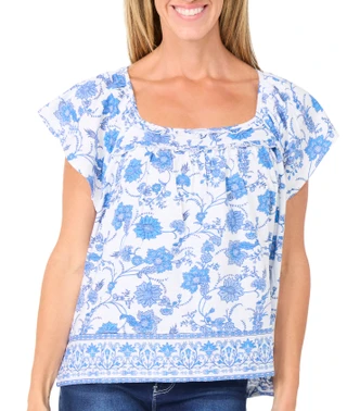 Thumbnail 1: Lucky Brand Women's Short Sleeve Floral Square Neck Top 