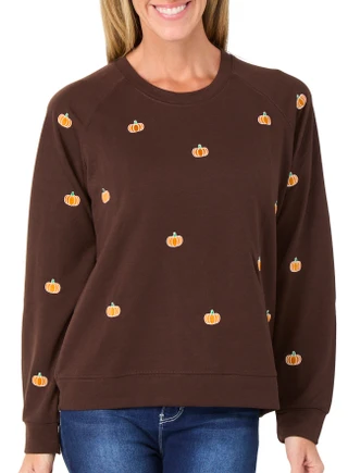 Thumbnail 1: Philosophy Women's Long Sleeve Embroidered Pumpkin Sweater 