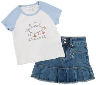 Thumbnail 1: Tween Diva Big Girls 2 Pc Short Sleeve Charm Graphic Tee & Skort Set 
