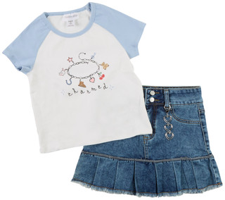 Thumbnail 1: Tween Diva Big Girls 2 Pc Short Sleeve Charm Graphic Tee & Skort Set 