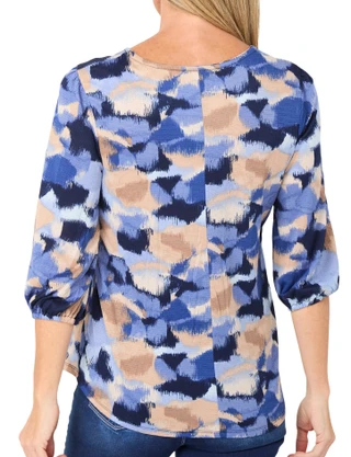 Thumbnail 2: Vera Rose Women's 3/4 Sleeve Abstract Print Henley Top 