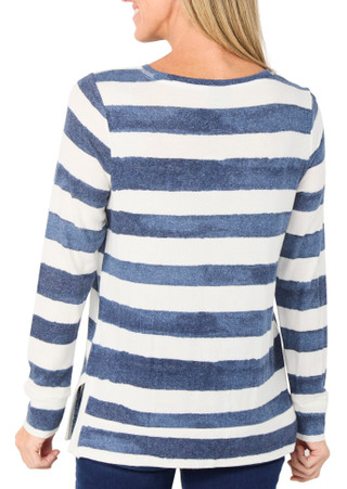 Thumbnail 2: BOBEAU Petite Long Sleeve Striped Sweater Knit Top 