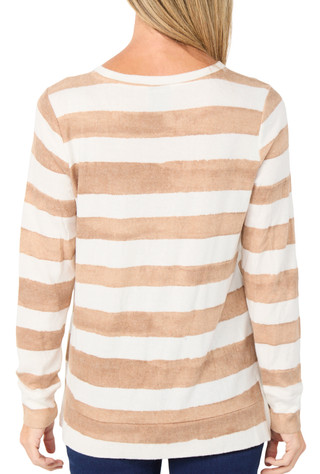 Thumbnail 2: BOBEAU Petite Long Sleeve Striped Sweater Knit Top 