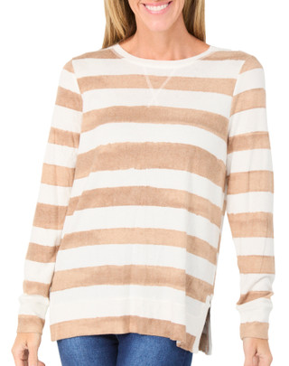 Thumbnail 1: BOBEAU Petite Long Sleeve Striped Sweater Knit Top 
