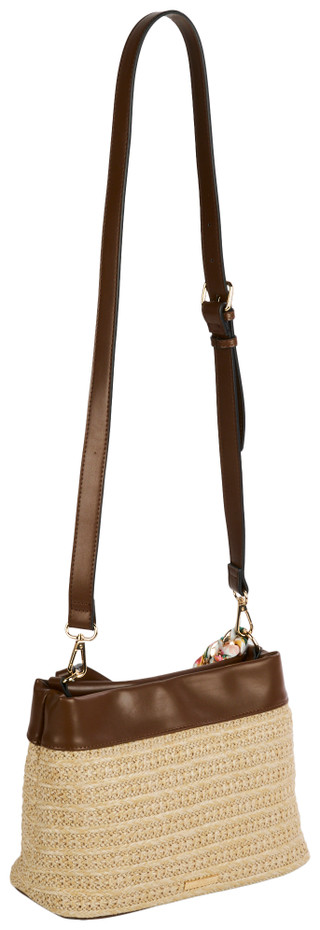 Thumbnail 3: BCBGeneration Embroidered Straw Double Compartment Satchel Bag with Scarf 