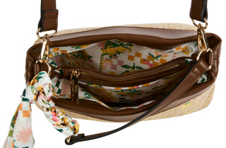 Thumbnail 4: BCBGeneration Embroidered Straw Double Compartment Satchel Bag with Scarf 