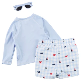 Thumbnail 2: Sperry Baby Boy's 3 Pc Long Sleeve Rash Guard Short Set 