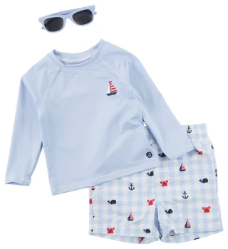 Thumbnail 1: Sperry Baby Boy's 3 Pc Long Sleeve Rash Guard Short Set 