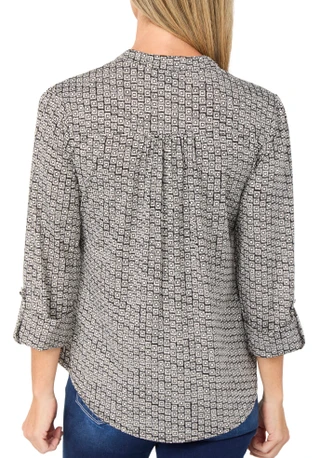 Thumbnail 2: Vera Rose Women's 3/4 Sleeve Printed Zipper Front Top 