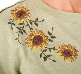 Thumbnail 2: BUNULU Women's Short Sleeve Embroidered Sunflower Top 