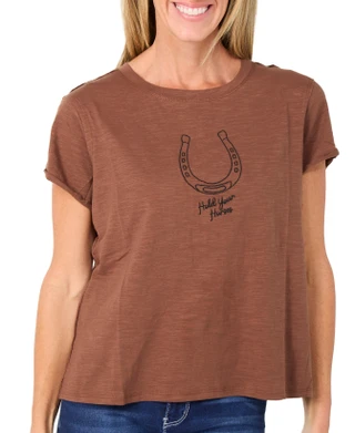 Thumbnail 1: BUNULU Women's Short Sleeve Embroidered Horseshoe Top 
