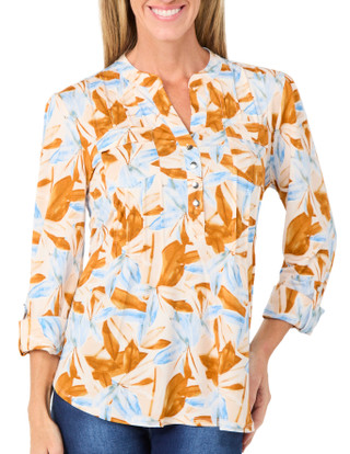 Thumbnail 1: Vera Rose Women's 3/4 Sleeve Floral Henley Top 