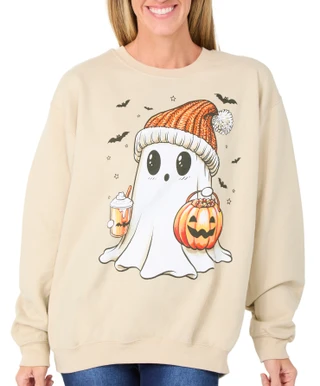 Thumbnail 1: Goodie Two Sleeves  Women's Long Sleeve Ghost Beanie Graphic Sweater 
