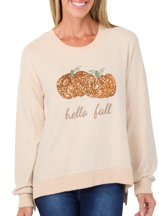 Thumbnail 1: Magical Season Petite Long Sleeve Luxe Fall Pumpkins Sweater 