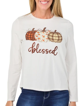 Thumbnail 1: Magical Season Petite Long Sleeve Blessed Pumpkin Top 