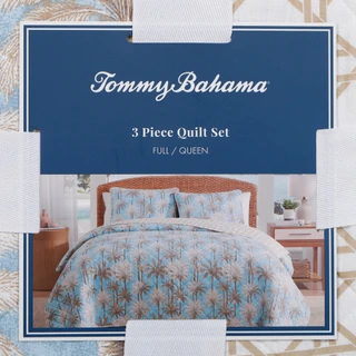 Thumbnail 2: TOMMY BAHAMA 3 Pc Full/Queen Palm Print Quilt Set 