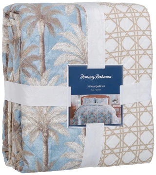 Thumbnail 1: TOMMY BAHAMA 3 Pc Full/Queen Palm Print Quilt Set 