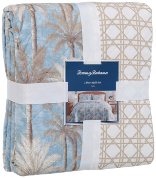 Thumbnail 1: TOMMY BAHAMA 2 Pc Twin Palm Print Quilt Set 