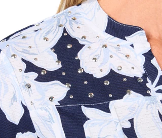 Thumbnail 2: Vera Rose Women's 3/4 Sleeve Embellished Floral Henley Top 