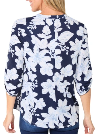 Thumbnail 3: Vera Rose Women's 3/4 Sleeve Embellished Floral Henley Top 