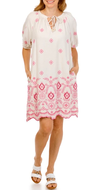 Thumbnail 1: FIGUEROA & FLOWER Women's Short Sleeve Tie Neck Shift Dress 