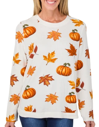Thumbnail 1: Magical Season Petite Long Sleeve Pumpkin Leaves Sweater 