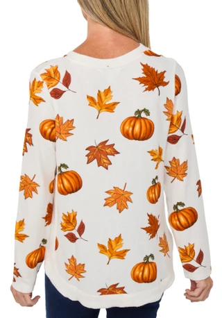 Thumbnail 3: Magical Season Petite Long Sleeve Pumpkin Leaves Sweater 