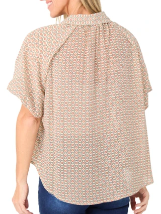 Thumbnail 2: MAX STUDIO Plus Short Sleeve Printed Button Down Top 