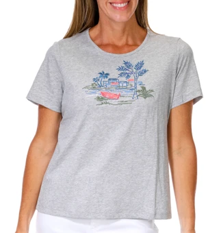 Thumbnail 1: Coral Bay Women's Short Sleeve Embroidered Scenic Top 