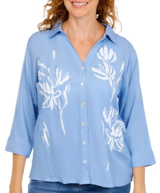 Thumbnail 1: Coral Bay Women's 3/4 Sleeve Print Button Front Top 