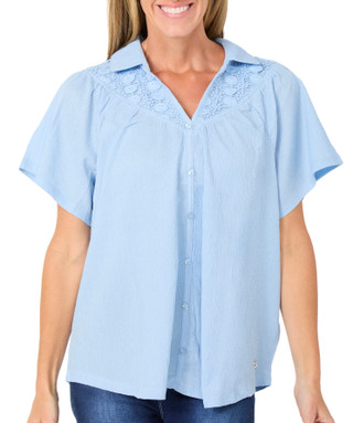 Thumbnail 1: ADRIENNE VITTADINI Plus Short Sleeve Button Down V Neck Top 