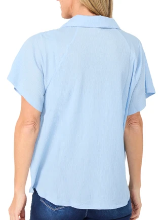 Thumbnail 2: ADRIENNE VITTADINI Plus Short Sleeve Button Down V Neck Top 