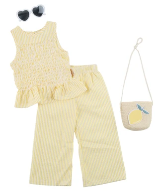 Thumbnail 1: Lila & Jack 4 Pc Toddler Girls Sleeveless Seersucker Lemon Top Pant Set 