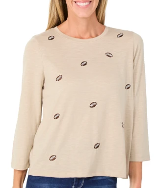 Thumbnail 1: Cupio Women's 3/4 Sleeve Football Slub Crew Neck Top 