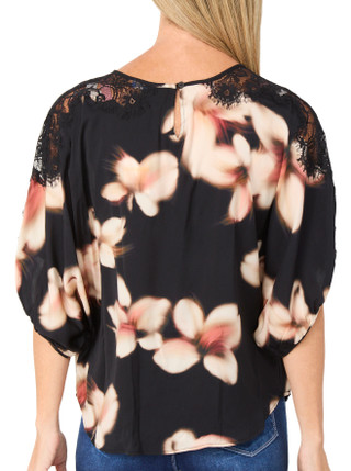Thumbnail 2: Democracy Women's Short Sleeve Printed Lace Dolman Top 