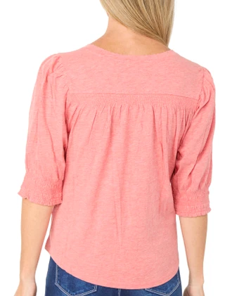 Thumbnail 2: Democracy Women's 3/4 Sleeve Scalloped V Neck Knit Top 