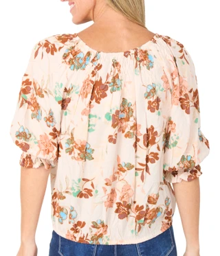 Thumbnail 2: Democracy Women's 3/4 Sleeve Smocked Printed Floral Top 