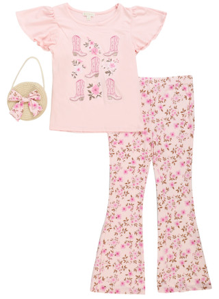 Thumbnail 1: B TWEEN Big Girls 2 Pc Short Flutter Sleeve Floral Flare Pant Set 