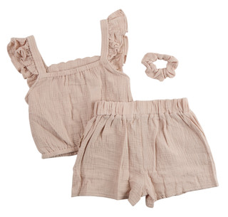 Thumbnail 2: BEARPAW Big Girls 2 Pc Sleeveless Ruffle Gauze Tank Short Set 