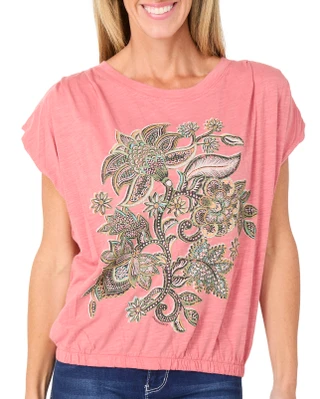 Thumbnail 1: Democracy Women's Short Sleeve Graphic Banded Dolman Top 