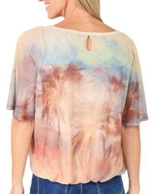 Thumbnail 2: Democracy Women's Short Sleeve Tropical Print Bubble Hem Top 