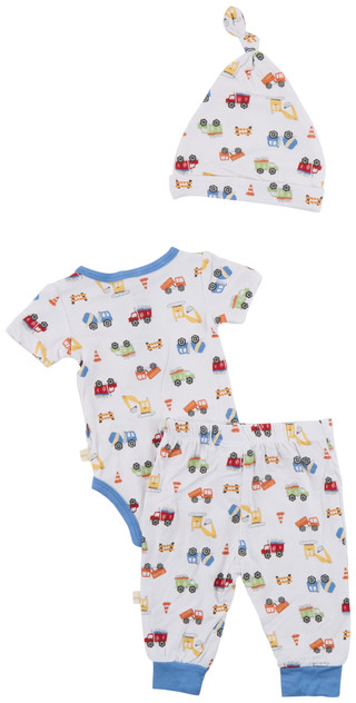 Thumbnail 2: MILKBERRY Baby Boys 3 Pc Construction Bodysuit Set 