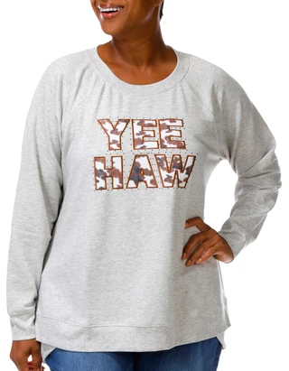 Thumbnail 2: Daniel Rainn Plus 3/4 Sleeve Yee Haw Embroidered Sweatshirt 